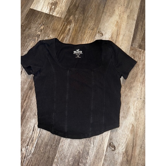 Hollister Black Square Neck Baby Tee Corset Style Top Short Sleeve - Picture 1 of 3